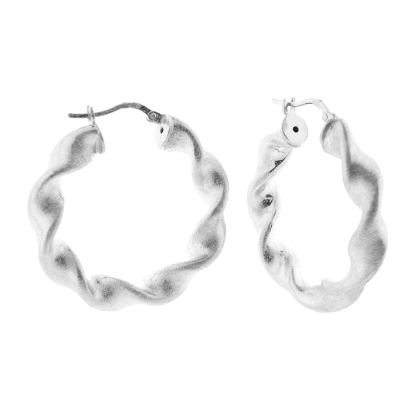 Satin Finish Twisted Hoop Earrings Sterling Silver