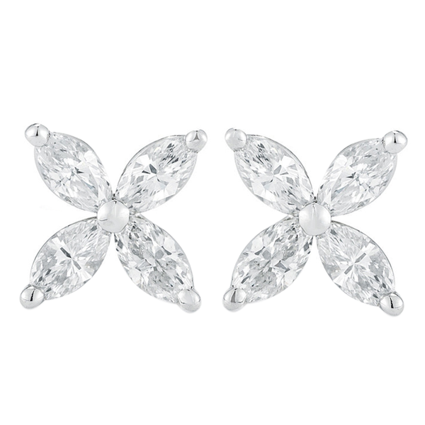 14K White Gold 1.00 ct.TDW Marquise-cut 4-stone Diamond Stud Earrings (G-H,SI1-SI2)