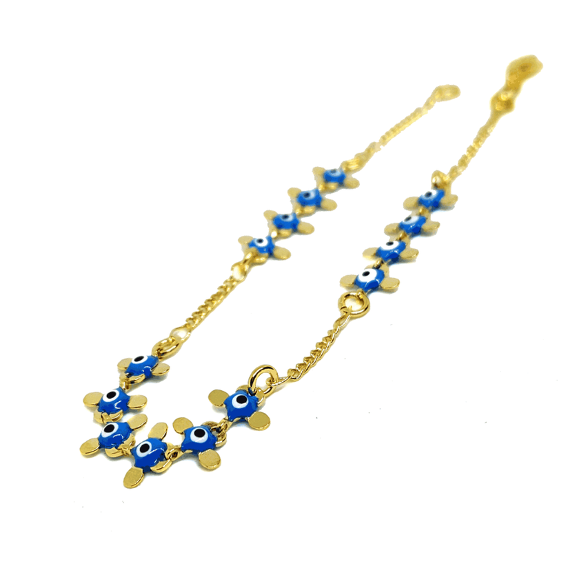 (1-0667-h6) Gold Overlay Light Blue Evil Eye Bracelet.