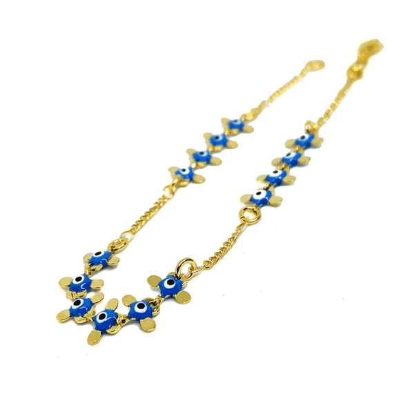 (1-0667-h6) Gold Overlay Light Blue Evil Eye Bracelet.