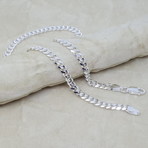 2-0108-h1 Sterling Silver Cuban Link Anklet. 4mm, 10".
