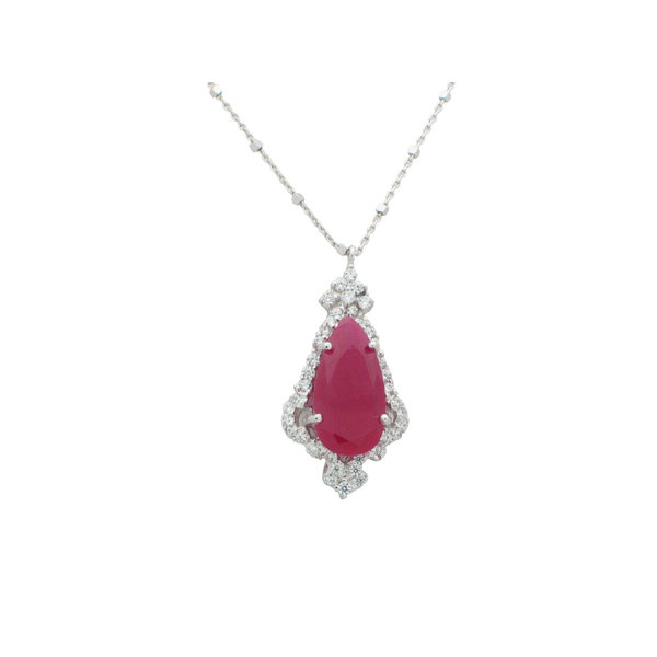 Antique Ruby CZ Pendant Necklace in Sterling Silver: Length: 17 Inches