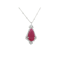 Antique Ruby CZ Pendant Necklace in Sterling Silver: Length: 17 Inches
