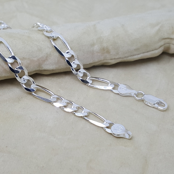 2-0105-h1 Sterling Silver Figaro Link Anklet. 6mm, 10".