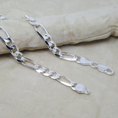 2-0105-h1 Sterling Silver Figaro Link Anklet. 6mm, 10".