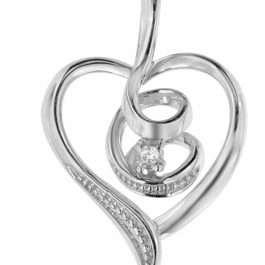Espira 10K White Gold .03 ct TDW Round-Cut Diamond Swirl Heart Pendant Necklace (I-J, I2-I3)