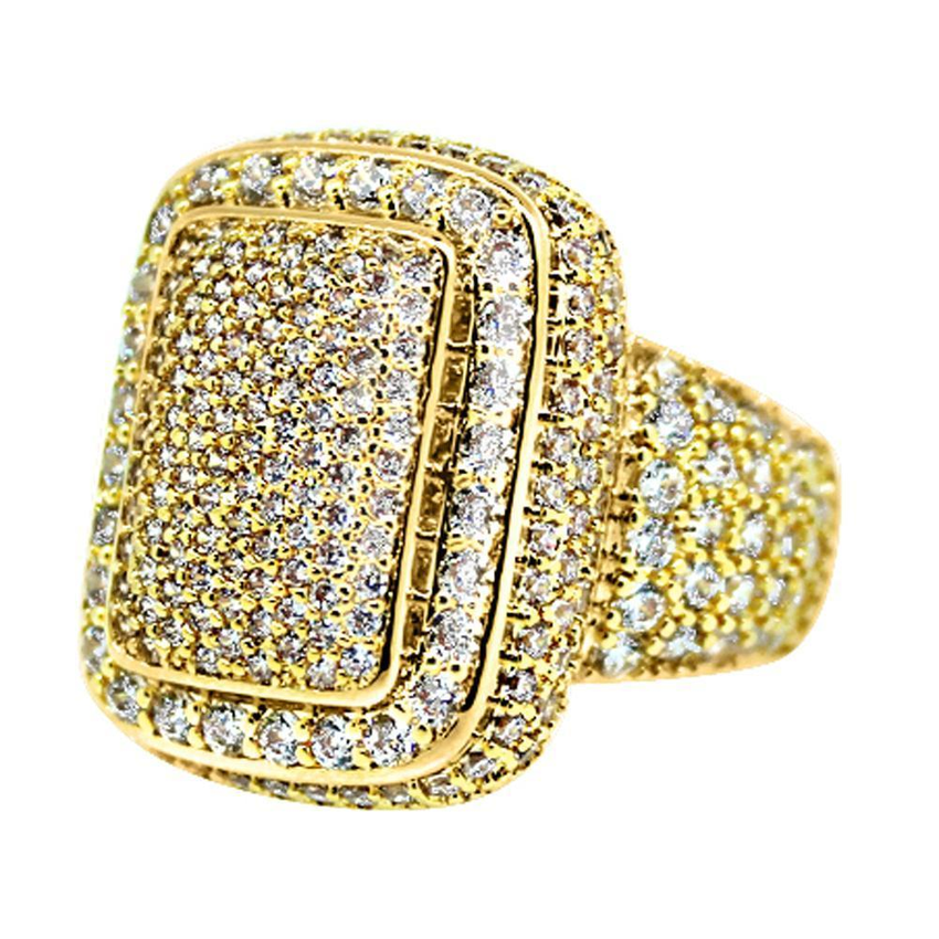 Cocktail Chunky Ice Bling Bling CZ Mens Ring in Gold