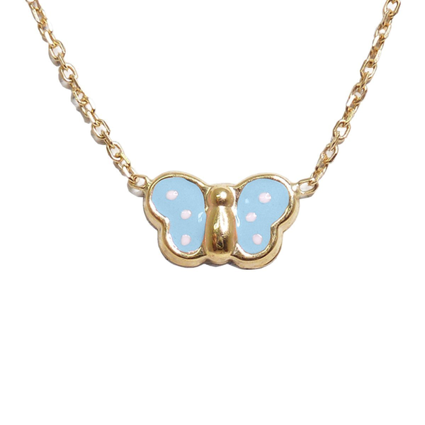 BecKids 18k Gold Blue Enamel Butterfly Necklace