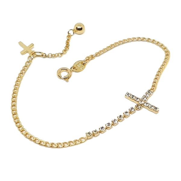 (1-0887-h5) Gold filled Crystals Cross Bracelet, 7-1/2".