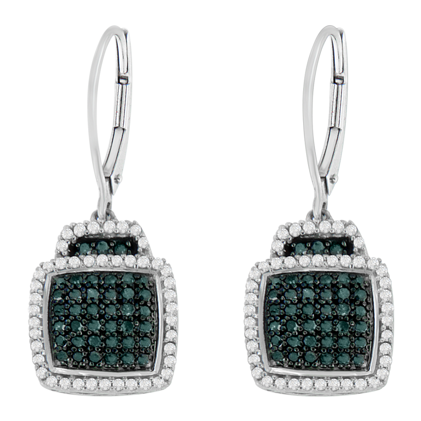 Sterling Silver 3/4ct TDW Treated Blue Diamond Square Dangle Earrings (I-J,I2)