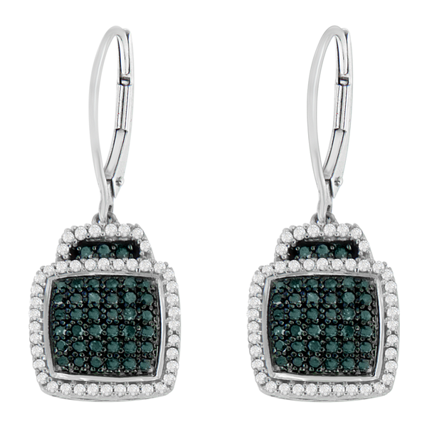 Sterling Silver 3/4ct TDW Treated Blue Diamond Square Dangle Earrings (I-J,I2)