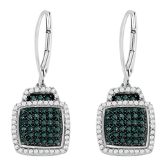 Sterling Silver 3/4ct TDW Treated Blue Diamond Square Dangle Earrings (I-J,I2)