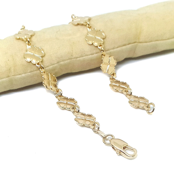 (1-0507-h5) Gold Filled Four Leaf Clover Bracelet, 7-3/4".