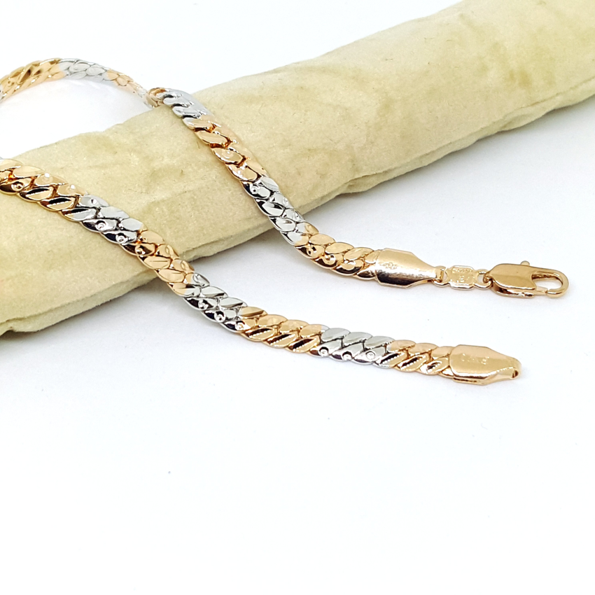 1-0030-h1 Gold Plated Two Tone Cuban Link Anklet. 10"