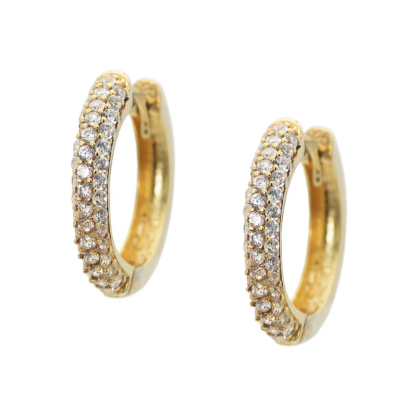 Small Rhodium Plated Silver Dazzling Stud Curved Hoop Hinged Huggie Earrings