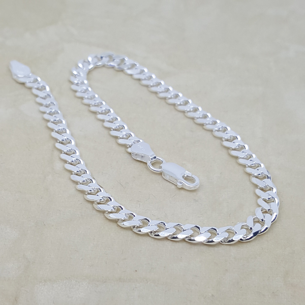 2-0110-h1 Sterling Silver Cuban Link Anklet. 6mm, 10".