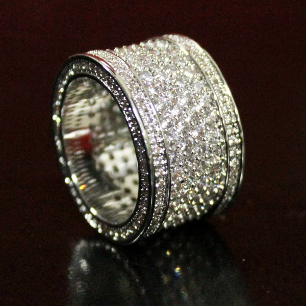 Fat 6 Row Eternity Bling Bling CZ Ring in Rhodium