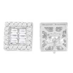 14k White Gold 1ct TDW Round and Baguette Diamond Stud Earrings(H-I,SI1-SI2)