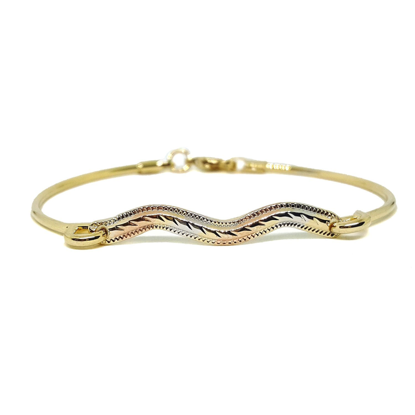 (1-0770-h5) Gold Overlay Three Tone Stackable Bangle Bracelet, 7".