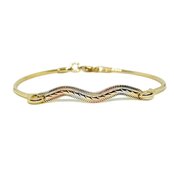 (1-0770-h5) Gold Overlay Three Tone Stackable Bangle Bracelet, 7".