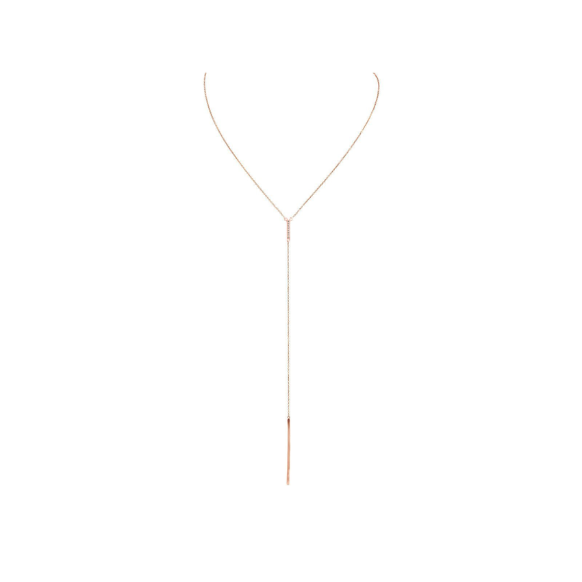 Sterling Silver Rose Plated Lariat Necklace Double Cz Bar Black Rhodium 20"+7"