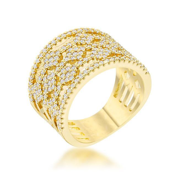 Geometric Marlene 0.6ct CZ 14k Gold Wide Band Cocktail Ring