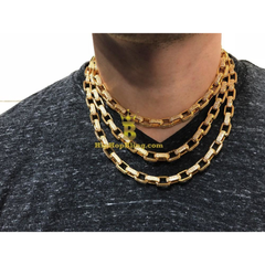 .925 Silver 3D Box Link CZ Bling Chain Gold Wrapped