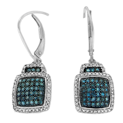 Sterling Silver 3/4ct TDW Treated Blue Diamond Square Dangle Earrings (I-J,I2)