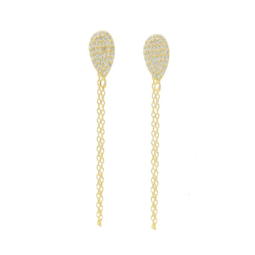 14k Gold over Silver Ball & Chain Studs, 1.75"