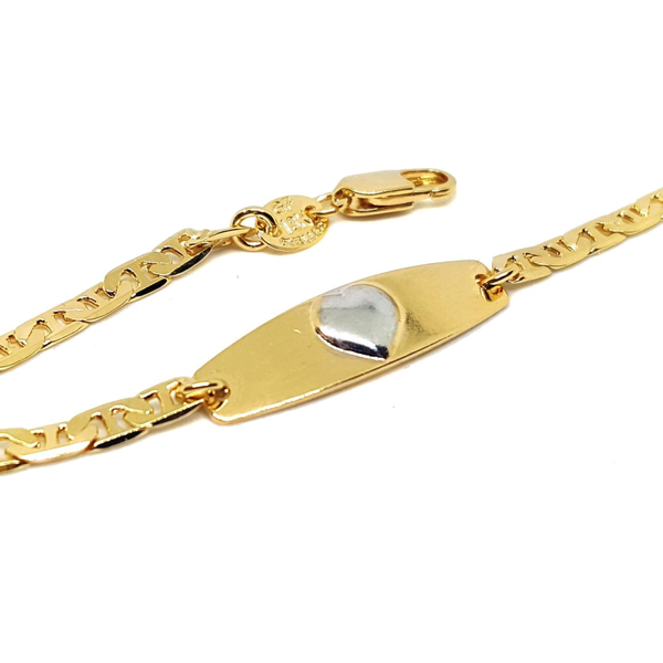 (1-0968-h5) Gold Overlay Two Tone Heart ID Bracelet for Kids, 5-3/4".