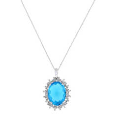 18k White Gold 0.47ct TDW Baguette Cut Diamond and 10.08ct TGW Blue Topaz Gemstone Pendant Necklace (G-H,I1-I2)