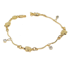 (1-0558-h5) Gold Filled Elephant Bracelet with Crystal Charms, 7-1/2".