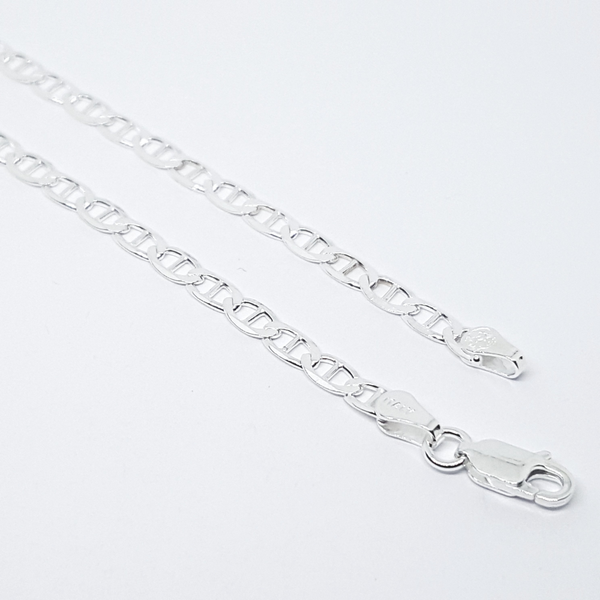 2-0112-h2 Sterling Silver Flat Mariner Link Anklet, 4mm