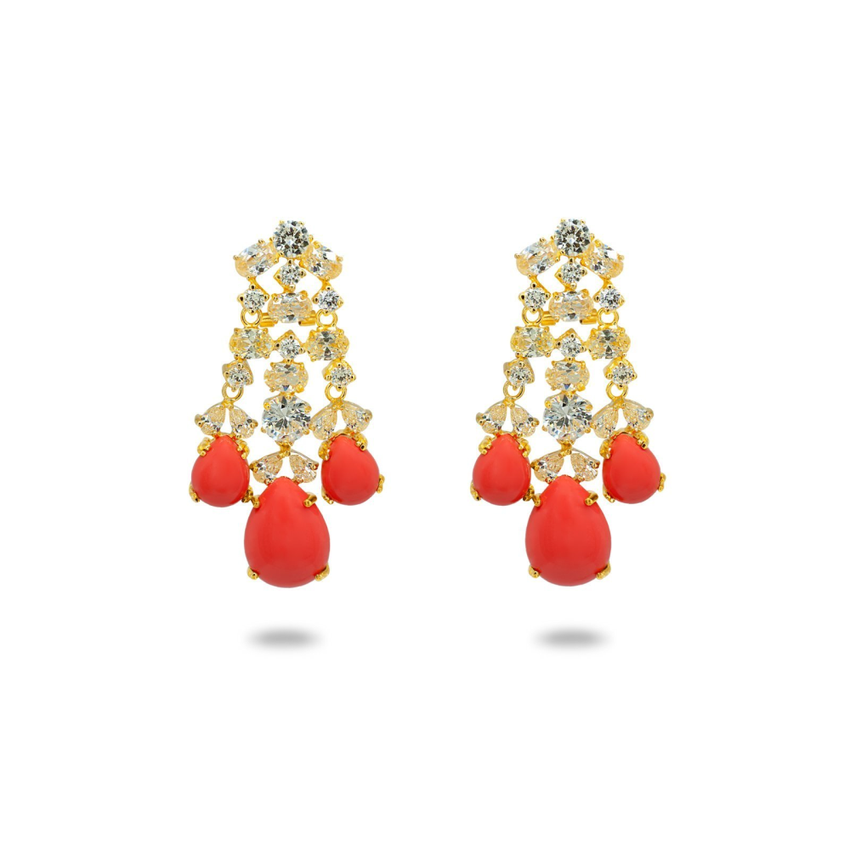 Canary Cubic Zirconia & Coral Chandelier Earrings