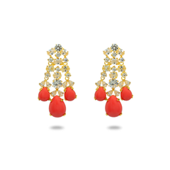 Canary Cubic Zirconia & Coral Chandelier Earrings