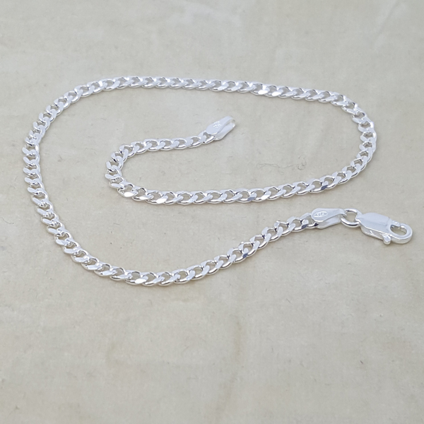 2-0107-h1 Sterling Silver Cuban Link Anklet. 3mm, 10".