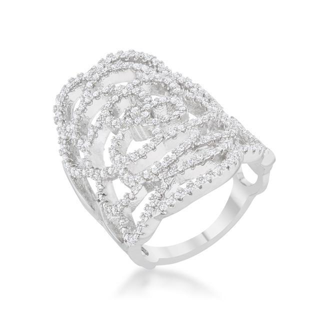 Geometric Rosa 1.25ct CZ Rhodium Filigree Cocktail Ring