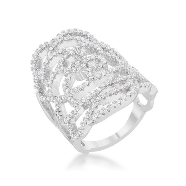 Geometric Rosa 1.25ct CZ Rhodium Filigree Cocktail Ring