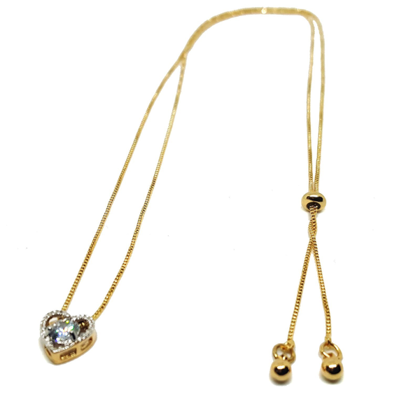 (1-6471-h5-2) Gold Filled Heart CZ Necklace with Adjustable Bolo Tie system.