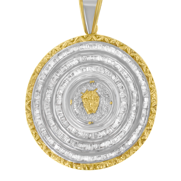10K Two-Tone Gold 5 CTTW Diamond Lion Medallion Pendant Necklace (I-J, SI1-SI2)