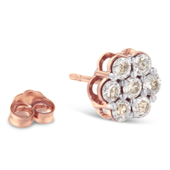 10K Rose Gold 1ct TDW Diamond Floral Stud Earrings (J-K, I2)