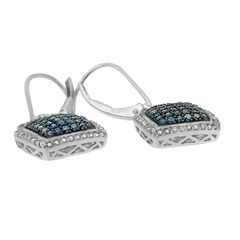 Sterling Silver 3/4ct TDW Treated Blue Diamond Square Dangle Earrings (I-J,I2)