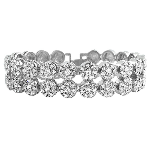 2 Row Cluster Bracelet Rhodium