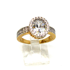 (1-3095-H9) Gold Overlay Two Tone Micro Pave Solitaire Ring.