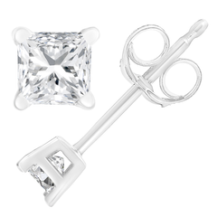 14K White Gold 1 ct Princess Cut Diamond Solitaire Stud Earrings (G-H, SI1-SI2)