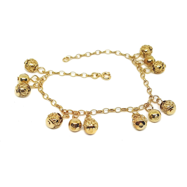 (1-0926-H5) Gold plated Filigree Ball Charms Bracelet, 7-1/4".