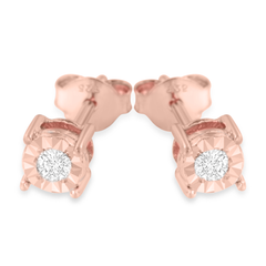 10k Rose-Gold Plated Sterling Silver .10ct. TDW Round-Cut Diamond Miracle-Plated Stud Earrings (J-K,I3)