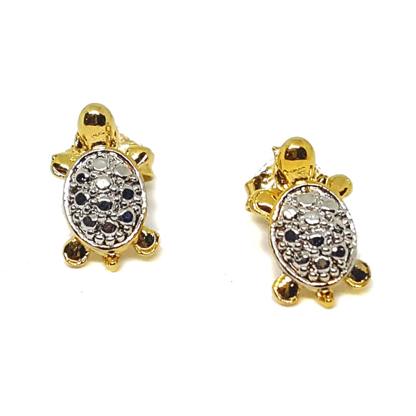 (1-1121-h5-1) Gold Overlay Two Tone Turtle Stud Earrings, 6x10mm.