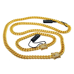 (4-60xx-3-h4) Gold Over Stainless Steel Cuban Link with Iced Superior Lock.