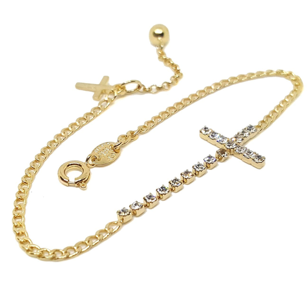 (1-0887-h5) Gold filled Crystals Cross Bracelet, 7-1/2".